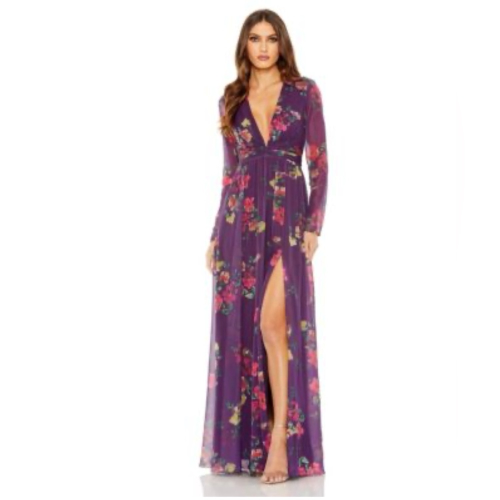Leena for Mac Duggal Purple Floral Maxi Dress 🩷